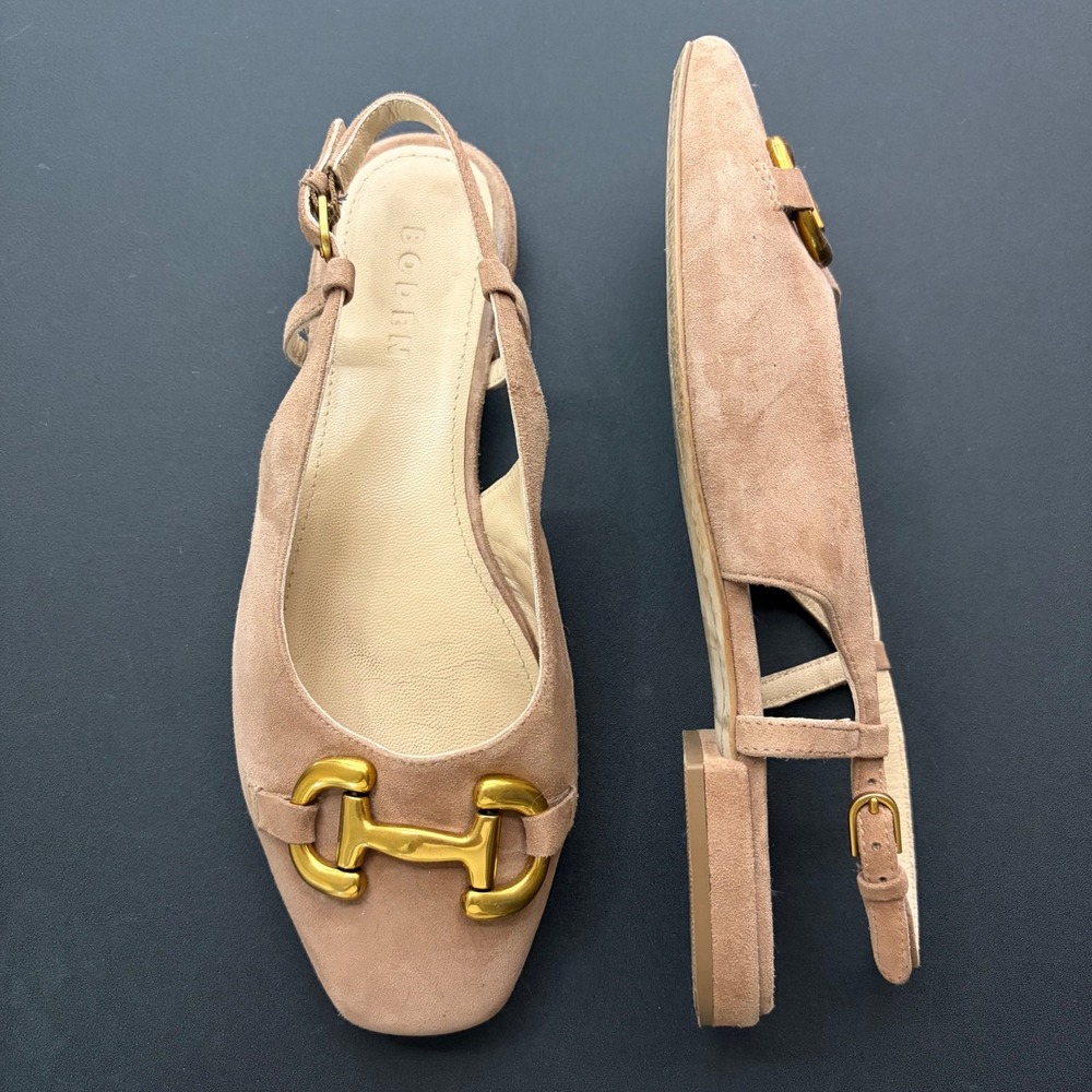 Boden Womens 39 / 8.5 Iris Snaffle Slingback Flats Tan Suede Horsebit Square Toe